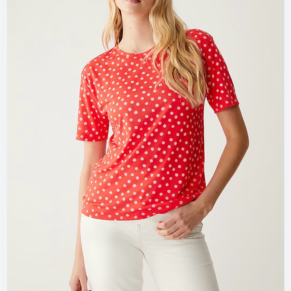 J. Crew Orange Cotton Pink Polka Dot Crewneck Tee S